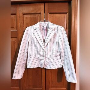 Cream, Black, Pink Striped Short Blazer